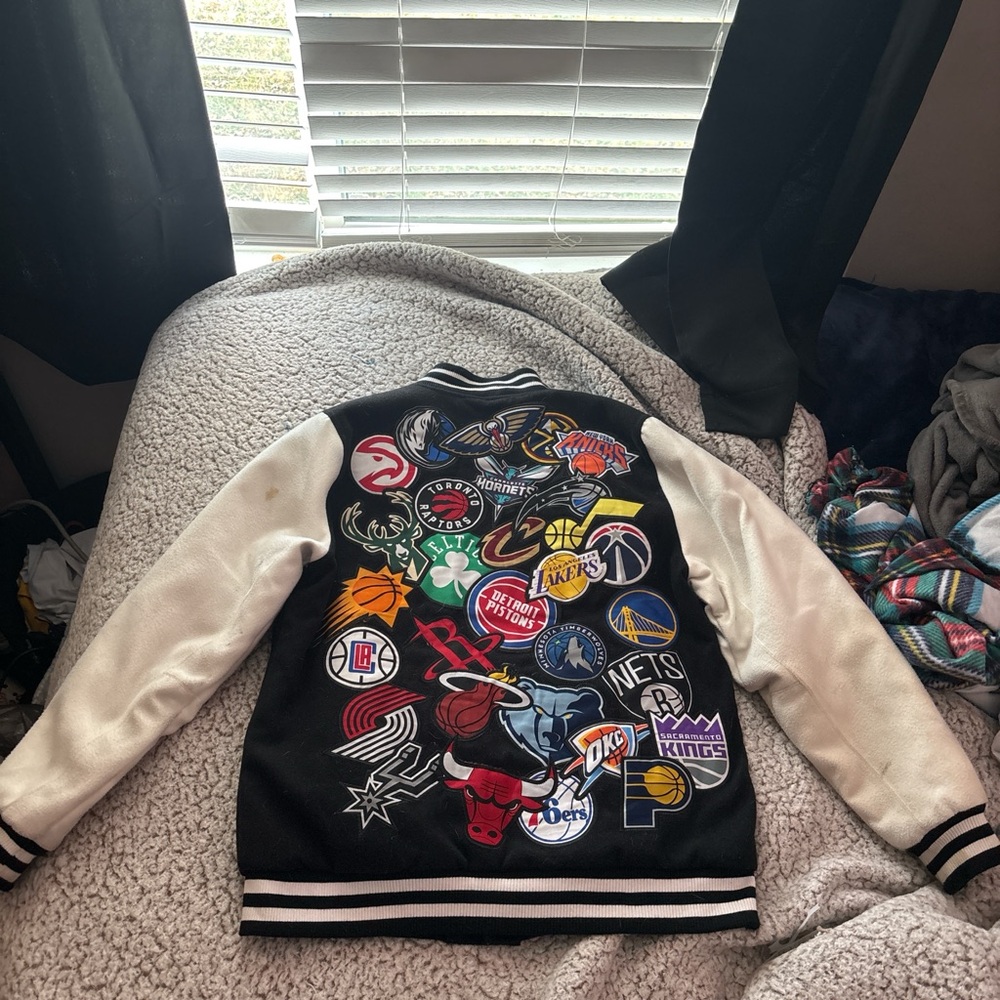 Kids Black and White Varsity Jacket